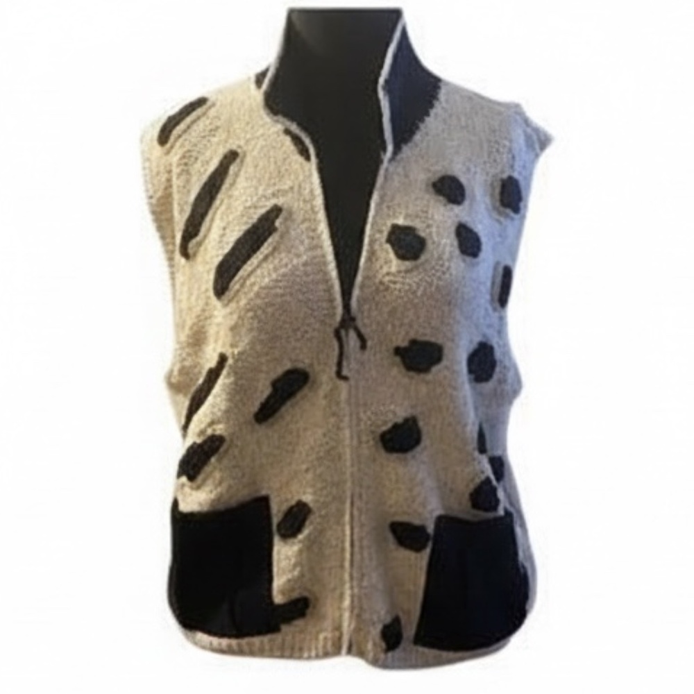 Vintage Belle Pointe Vest Women's‎ LargeTan & Black Embroidered Knit